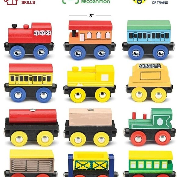 NEW Set 12 PCS Wooden Train - Train Toys Magnetic Set Includes 3 Engines - Picture 6 of 7